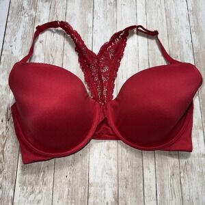 Victorias Secret Body Lined Demi Bra 34DD Lace Racerback Front Closure Red